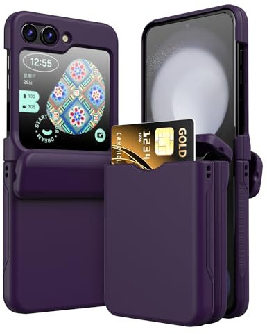TECHGEAR for Samsung Galaxy Z Flip 5 Card Holder Case [2x Card Wallet Case] Premium Hybrid Tough Rugged Protective Bumper Case [Hinge Cover] Heavy Duty Protection for Samsung Galaxy Z Flip5 (Purple)