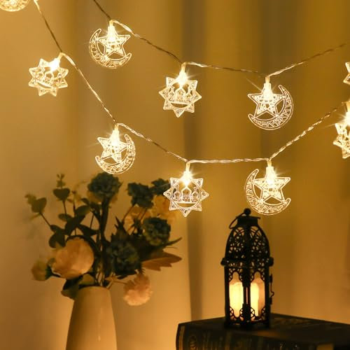 Yizhet 3m 20 LED Stern-Mond Lichterkette, Weihnachten Ramadan Dekoration, Party Laternen für Zuhause, Festival Lichter