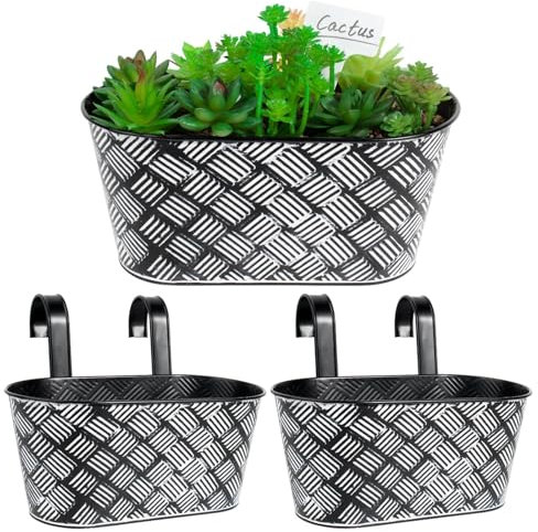 BOFUNX 2pcs Hängetöpfe Set Vintage Pflanztopf Blumentopf Übertopf mit Haken Balkon Blumentopf Hängend für Dekotation Balkon Draussen Innenwand Garten Wand Geländer Zaun(Diamantgitter 27×14×22cm)