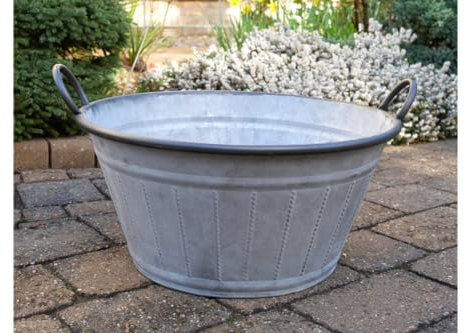 Large Decorative Round Vintage Galvanised Metal Pan Tub Flower Pot Planters