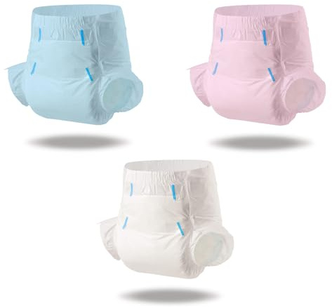 CutiePlusU Pannolini per Adulti, Superficie Asciutta, Assorbenza Massima per la Notte, Pannolini Incontinenza Monouso, Confezione da 3-Blu,Rosa,Bianco(L 94-120cm)