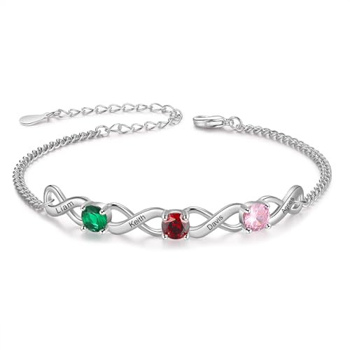 ALBERTBAND Personalisiertes Damen Armband mit Namens Geburtsstein Silber Infinity Armbändern Geschenke für Mama Tochter Mädchen Beste Freundin Weihnachten Valentinstag (C-3 stone)