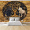 Vlies Tapeten Wandtapete Wikinger-Wolf-Vier-Jahreszeiten-Baum Golden Muster 3D Wandbild Wohnzimmer Wanddekoration Fototapete 3D Tapete Effekt 200x140 Cm