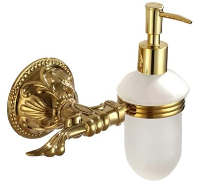 Luxus Seifenspender Handseifenspender Wandmontage mit Halterung aus Messing - nachfüllbar, Gold poliert, rostfrei (Design 1: Esclusivo)