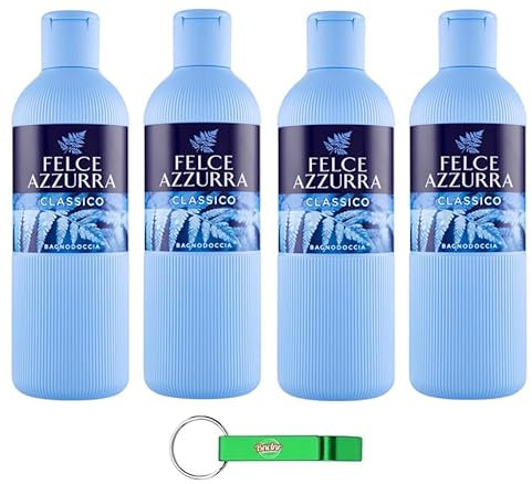 Felce Azzurra Bagnodoccia Classico, 4 panni per il corpo, gel doccia dal profumo inconfondibile, idrata la pelle 650 ml + portachiavi Beni Culinari