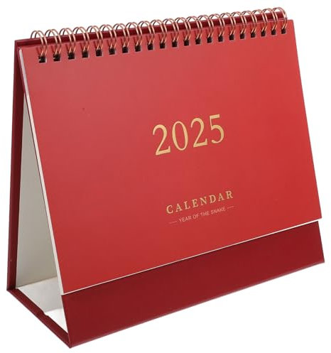 NUOBESTY Kalender Kleiner Tischkalender 2025 Stehend Flip-desktop- Planer Planungskalender Spiralbindungskalender Stehend Tischkalender 2024. 07–2025. 12 Rot 25cm