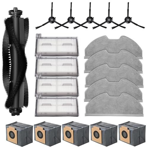 20 pieces compatible with eufy X8 Pro / X8 Pro SES robot vacuum cleaner replacement parts, 5 dust bags, 5 mop cloth pads, 5 side brushes, 4 HEPA filters, 1 main brush, X8 Pro accessory kits