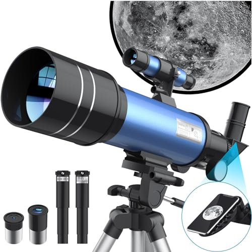 Teleskop Astronomie,Teleskop Kinder Erwachsene Einsteiger, 40070 mm Refraktor Teleskop mit Verstellbarem Stativ und Sucher, Einfach zu Montieren und zu Verwenden, Geschenk für Kinder
