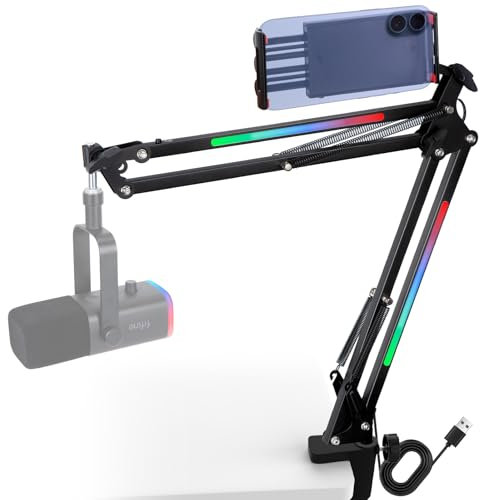 SUNMON RGB Galgenarm - Mikrofonarm mit RGB-Licht, einstellbare 11 Lichtmodi, Mikrofonarm mit Adapter, kompatibel mit Fifine Mikrofon, Blue Yeti, HyperX QuadCast und den meisten Gaming-Mikrofonen