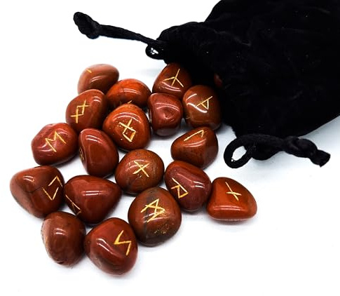 Set di pietre preziose runiche Elder Futhark 25 pietre circa 20 mm in sacchetto di velluto | Mitologia vichinga, esoterismo, meditazione magica, 20 mm