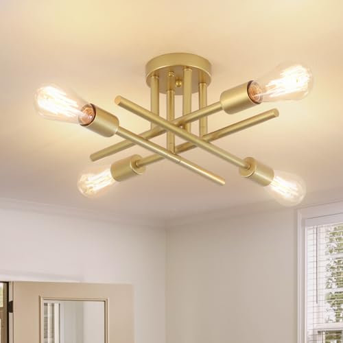 LXWNYY Deckenlampe Gold, 6 Lichter Sputnik Industrielle Deckenlampe E27 Kronleuchter Moderne Pendelleuchte Vintage Deckenleuchte Kronleuchter für Schlafzimmer Wohnzimmer Esszimmer Küche Flur
