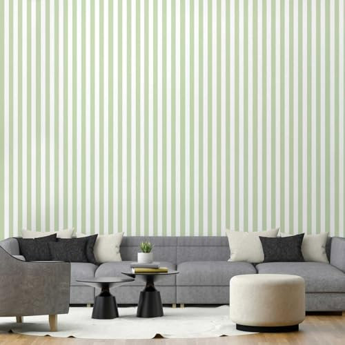 Papier peint rayures vert d'eau - Made in France - 52x1000