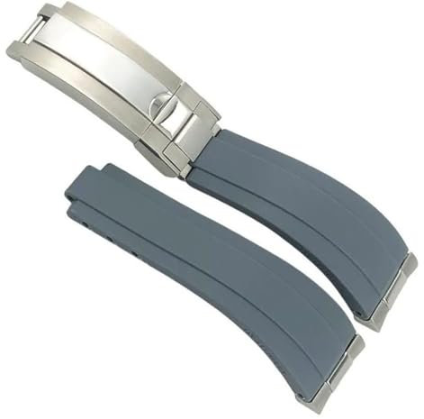 honyeuk Curved End Rubber Watchband 20mm For Rolex Daytona GMT Submariner Watch Strap With Metal Link Slide Lock Buckle(Gray)