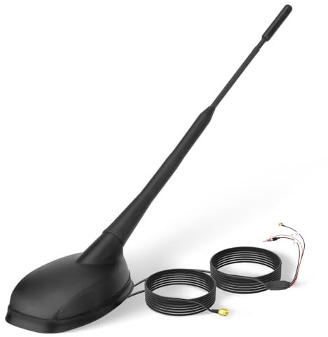 Eightwood Dab/Dab+ Antenne Voiture pour Radio numérique GPS Actif Dab FM Antenne Toit Voiture avec Amplificateur d'autoradio Câble d'extension 5 m pour Tuner Radio numérique Pioneer Sony, etc.