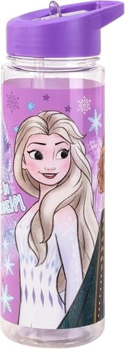 Top Linen (NW) Ltd Diseny Frozen 650ml Kids Water Bottles with Straw, Back to School Supplies Girls Water Bottle - Frozen Water Bottle For Girls Featuring Elsa and Anna Purple.