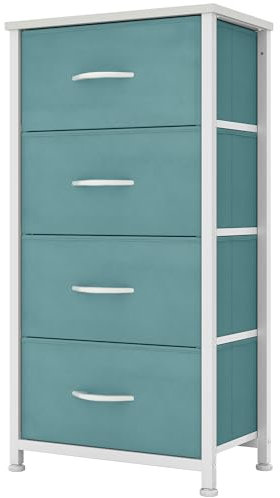 YITAHOME Kommode,Kommode mit 4 Schubladen,Schrank,Stoffschubladen mit Griffen,Metallgestell,Dauerhaft,Grün