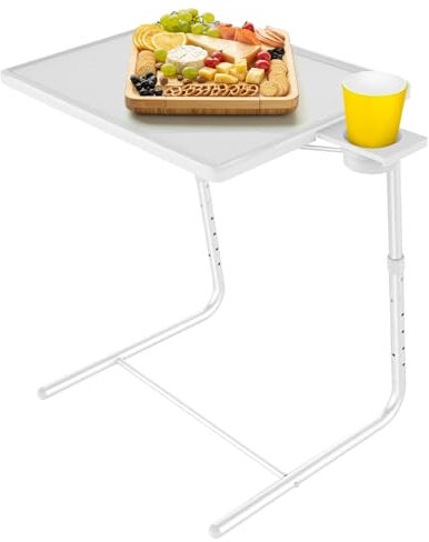 ZUCONKITCH Adjustable TV Tray Tables with 6 Height & 3 Tilt Angle, Folding TV Dinner Tray,TV Table with Cup Holder on Bed & Sofa (1 Pack, White)