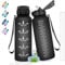 Gourde 1,5l, Gourde Sport, Anti-Fuite, Gourde avec Paille pour Randonnée, Gourde Graduée avec Slogan de Motivation, Gourde Adulte, Facile à Transporter, pour Extérieur, Camping, Randonnée, Noir