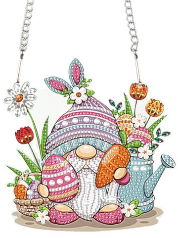 Generisch DIY Diamond Painting Türkranz Osterkranz Hase Diamond Painting Anhänger mit Kette Osterei Diamant Malerei Fensterbilder Ostern Kranz Set für Wand Und Eingang Dekoration-Ostern wichtel