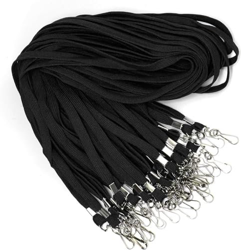 MALLOOM 100 Pcs Cordon de Cou Noir à Fermoir Métallique, 45cm Tour de Cou Porte Badge Courroie de Lanière Sangle Cordon pour Clés, Carte d'identification, Porte Badge