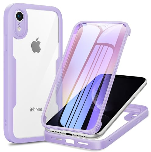 Phoona 360 degrés Coque pour iPhone XR avec Transparent Protection d'écran, Silicone Antichoc écran Coque, Anti-Rayures Intégrale Étui Housse pour iPhone XR, Violet