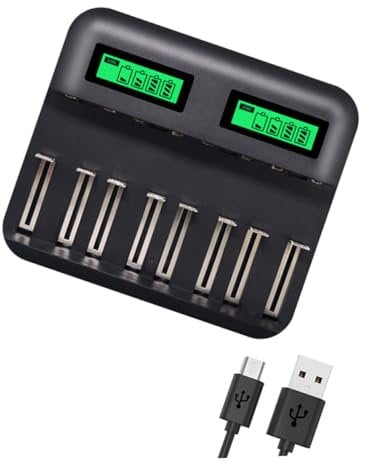 jojofuny Smart Usb Battery Charger Lcd Display for Aa Aaa Batteries Slots Charger Fast Charging for Home Travel Use