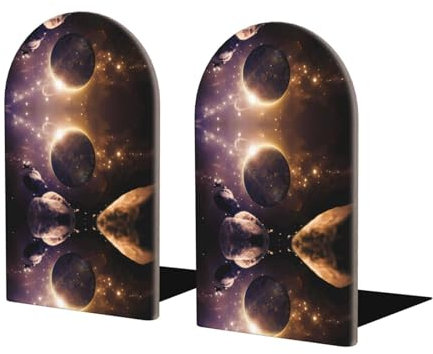 Cosmic Shining Planet Serre-livres en bois robuste pour bureau à domicile, accessoires de bureau