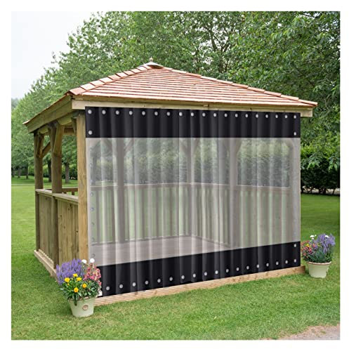Schwarze wasserdichte Außenvorhänge, 0,5 mm, robuste, Pavillon Plane für Pavillon, Terrasse, Hütte, langlebige PVC Plane mit Ösen , Wind und Reißfest, 8,5 x 3 m