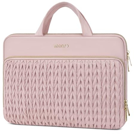 MOSISO 13.3 Pollici Custodia Laptop, 13-14 Pollici Custodia PC Compatibile con MacBook Air 13 13,6 M4 M3 M2 M1/Pro 13/14, HP Dell Lenovo ASUS, Borsa Trasporto Trapuntata con Manico e Tasca, Rosa