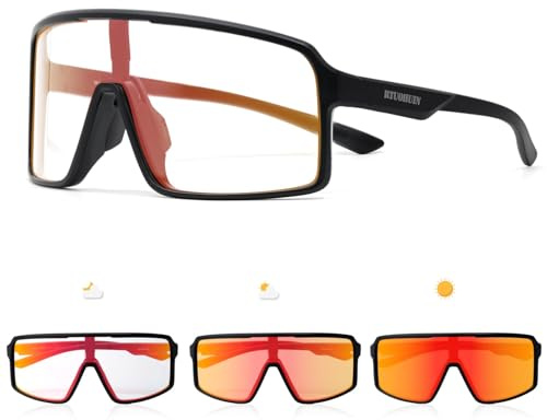 RTUOHUIN Fahrradbrille Selbsttönend für Herren Damen Photochromatische Sport Sonnenbrille UV400 Schutz Klar Rennrad Brille TR90 Rahmen Schnelle Radfahren für Radsport,Laufen,Outdoor-Sport