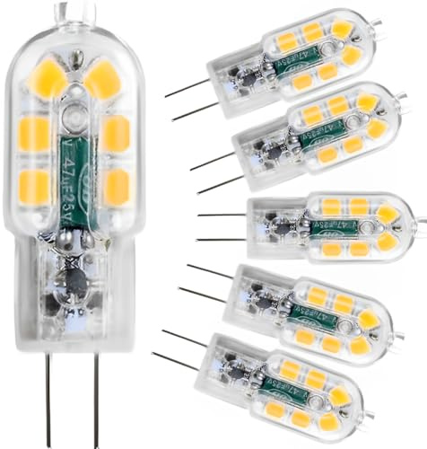 KkvoGmle G4 12V LED Light Bulbs 2W, Warm White 3000K, Replacement for Halogen Bulb G4 2W, 200LM, for Cooker Hood/Chandelier, Home Lighting, Not Dimmable, 6-Pack [Energy Class F]