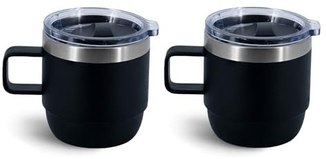 ZREGGUR 6 oz Stackable Mug, Stainless Steel cup with handle, Vacuum Insulated Espresso/Coffee Mug, shot Glass Set for 2-Piece Set for Coffee, Spirits, Wine, Tea- black