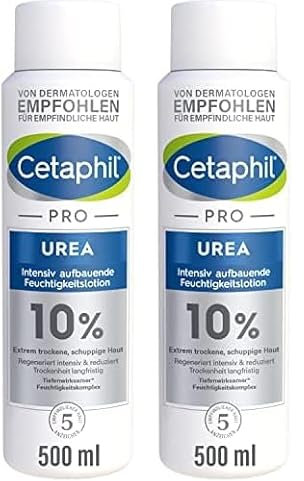 CETAPHIL PRO Urea 10 Prozent Intensiv aufbauende Feuchtigkeitslotion, 500ml, Für extrem trockene, schuppige Haut am Körper, Regeneriert intensiv und reduziert Trockenheit langfristig (Packung mit 2)