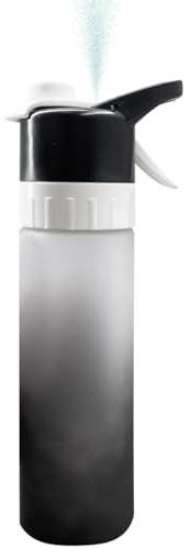 Wesoke Sportwasserflasche mit Sprühnebel, BPA-freie Tritan-Kunststoff-Sprühwasserflasche, 650 ml beschlagene Trinkwasserflasche Auslaufsicherer beschlagener Wasserbecher für den Außenbereic, Black