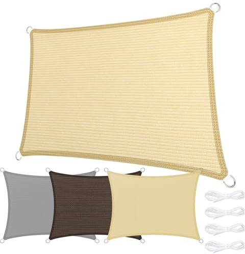 Toldo Vela de Sombra Transpirable 250 x 350 cm Rectangular HDPE Transpirable Protección Rayos 95% UV Malla Sombra con SOGA para Exterior Terraza Patio Jardín Pergola (Personalizable), Color Crema
