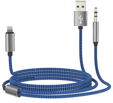 AUX Cord for IPhone Lightning to 3.5mm USB Charger Adapter (1.2m)Audio Headphone Jack Cable Car for Apple 14 13 Pro Phone Dongle AUXiliary Lighting AUXiliar Dual Port Stereo Speaker Connector for IPad