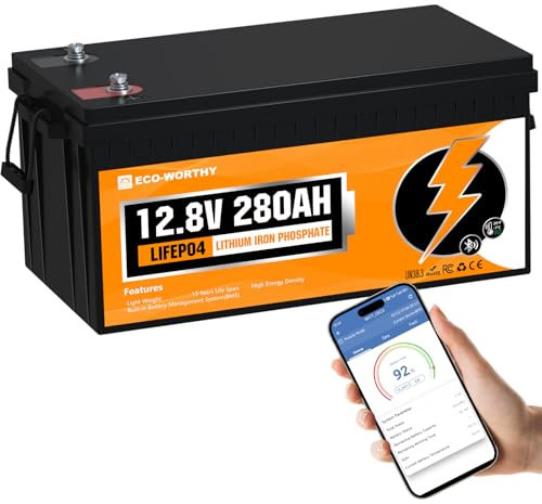 ECO-WORTHY 12.8V 280Ah LiFePO4 Lithium Battery, 6000+ Cycles, Built-in BMS,Bluetooth & Low-Temperature Protection, for Home Backup/RV/Marine/Off-Grid Solar