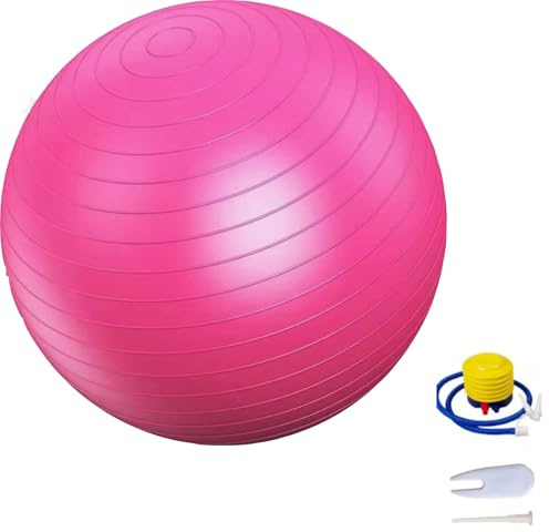 Kikzi Yoga Exercise Gym Ball, 3 Sizes Pregnancy Ball for Balance, Fitness, Anti-Burst Birthing & Heavy Duty Ball Chair with Pump (Pink, 65CM)