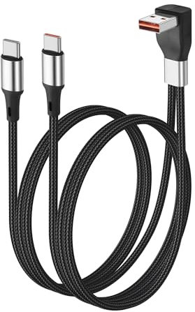 JSADZKJ USB Splitter Ladungskabel 2 in 1 Multi USB Ladekabel mit 2 USB Steckern 90 Grad Type A/C Schnellladeskabel für Laptop,Handy,Auto,IP15/16-1.96ft