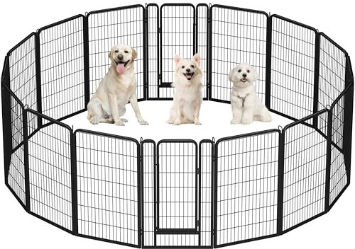 Yaheetech 16-teilig Welpenlaufstall 120cm hoch mit automatischer Verriegelung, Hundelaufstall Faltbar für Wohnung & Garten, Schwarz