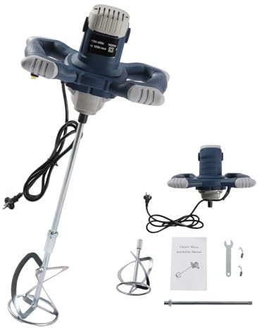 1400W Profi Rührwerk, 6-Gang Einstellbar 1200r/min Handrührwerk Beton Mörtelrührer, Trockenbaumörtelmischer Betonmischer mit Verlängerungsstange & Kohlebürsten für pulverförmige Bauwerkstoffe