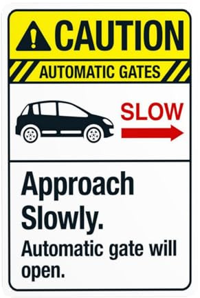 Automatic Gate Approach Slowly Gate Will Open Security Warning Metal Signs for Business Office Road Home Street Wall Safety Decor Personalized Custom Easy to Mount 20 x 30 cm