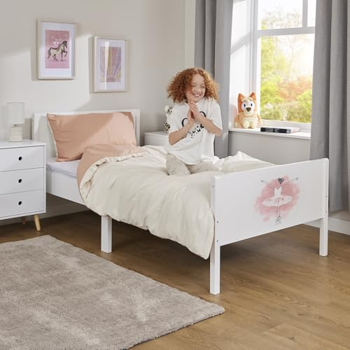 Liberty House Toys Kids Single White Bed, Ballerina, H80 x W95 x D199 cm | White, Wooden, H80 x W95 x D199 cm