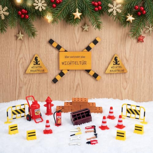 35tlg Wichtel Baustelle Set - Wichtel Zubehör Baustelle Miniatur Deko | Robustes ABS bis 5,5cm. Wichtelzubehör für die Wichteltür Baustelle als Wichtel Zubehör Weihnachten im 35tlg Set