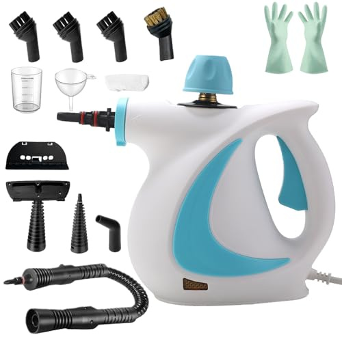 Dampfreiniger Handgerät, Handdampfreiniger, Dampfreiniger Akku für alles, 3,2 Bar Dampfdruck, 1050 Watt Dampfreiniger mit 12 Zubehörteilen (Blau)