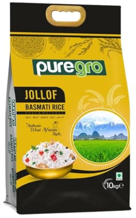 Puregro Jollof Basmati Rice 10kg | Premium Long Grain Rice for Authentic West African Jollof | Non-Sticky, Fragrant & Fluffy Texture | Easy to Cook | Perfect for Parties