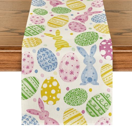 Artoid Mode Rosa Ostereierr Hasen Ostern Tischläufer, Frühling Küche Tisch Dekoration Drinnen Urlaub Party Dekor 40x180 cm