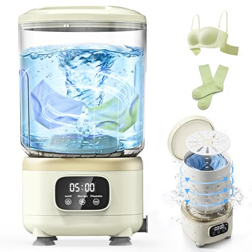 Mini machine à laver, machine à laver portable de 2 l, 3 modes (lavage et rinçage, U-V, essorage), échappement caché anti-fuite, rechargeable sans fil, idéal pour sous-vêtements, chaussettes et