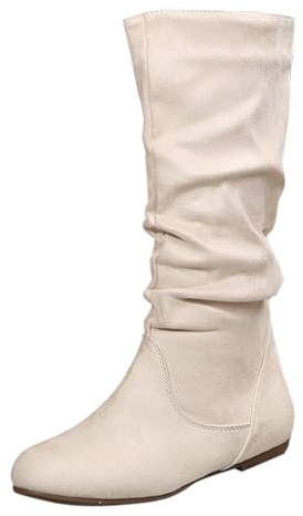 Stivali da donna bianchi senza tacco – Stivali invernali da donna 38 stivali leggeri da donna caldi comodi stivali western stivali piatti eleganti scarpe da donna in velluto scarpe da cowboy invernali