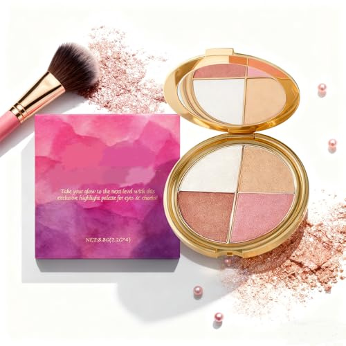 Highlighting Eye & Cheek Palette, 4-in-1-Highlighter-Make-up für Rouge, Langanhaltender Kontur-Illuminator für Gesicht, Highlighter-Palette für Frauen (A)